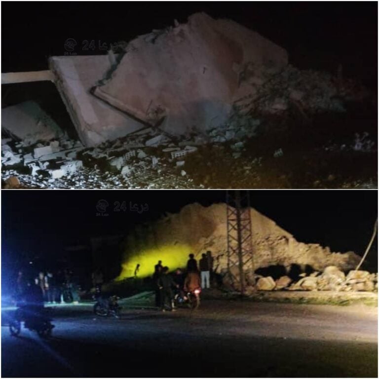 مبنى الطبية الذي تم تفخيخه وتفجيره في مدينة نوى في الريف الغربي من محافظة درعا